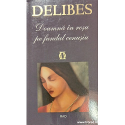 Doamna in rosu pe fundal cenusiu