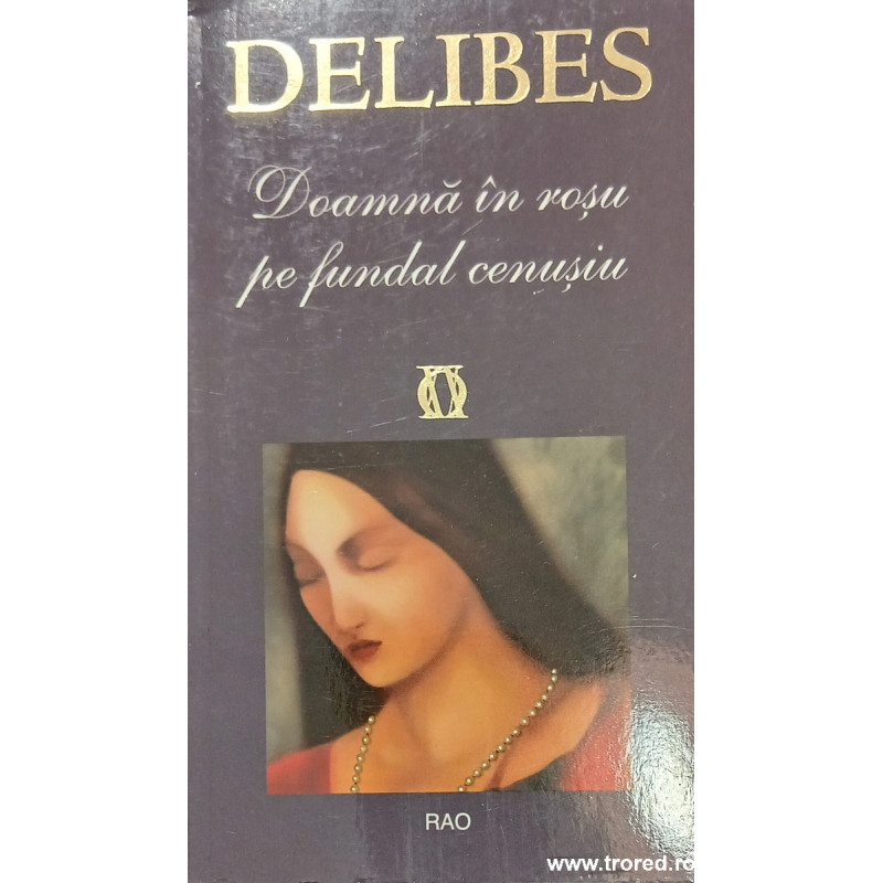 Doamna in rosu pe fundal cenusiu